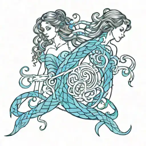 best friends, back to back, weaving reality, bonded by Aquarius and synchronicities, telepathy, infinity symbol  tattoo design idea