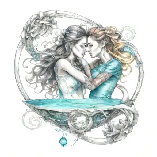 best friends, back to back, weaving reality, bonded by Aquarius and synchronicities, telepathy, infinity symbol  tattoo design idea