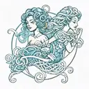 best friends, back to back, weaving reality, bonded by Aquarius and synchronicities, telepathy, infinity symbol  tattoo design idea
