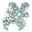 best friends, back to back, weaving reality, bonded by Aquarius and synchronicities, telepathy, infinity symbol  tattoo design idea