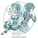 best friends, back to back, weaving reality, bonded by Aquarius and synchronicities, telepathy, infinity symbol  tattoo design idea