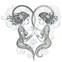 2 best friends dark hair facing each other, soul mates, Aquarius, infinity sign, synchronicity  tattoo design idea