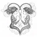 2 best friends dark hair facing each other, soul mates, Aquarius, infinity sign, synchronicity  tattoo design idea