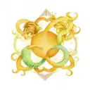 best friends, back to back, weaving reality, bonded by Aquarius and synchronicities, telepathy, infinity symbol  tattoo design idea