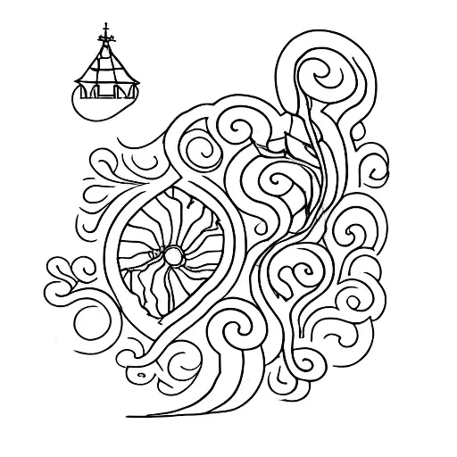 Please create a tattoo for me of a yellow house with brown door. On the right-hand side there is a horse chestnut tree.  tattoo design idea