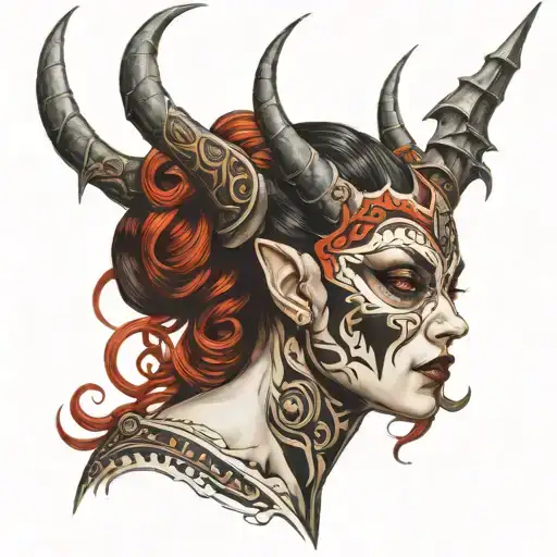 gothic, horror , succubus, tribal tattoo design idea