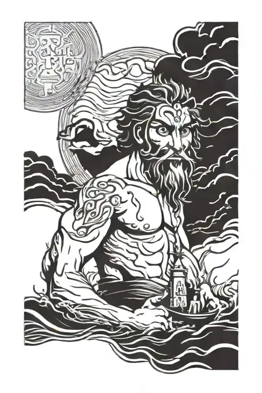 life of pi movie scene with poseidon god tattoo design idea