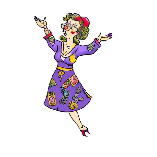 a teacher in a purple dress with arms outstretched tattoo design idea