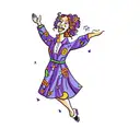 a teacher in a purple dress with arms outstretched tattoo design idea