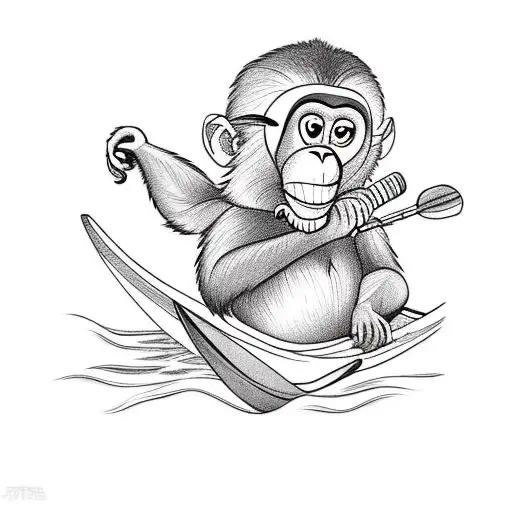 monkey in canoe with banana peel and peanut butter tattoo design idea