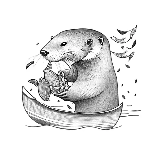 otter in canoe with banana peel and peanut butter tattoo design idea