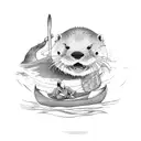 otter in canoe with banana peel and peanut butter tattoo design idea