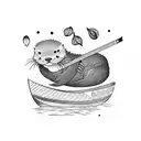 otter in canoe with banana peel and peanut butter tattoo design idea