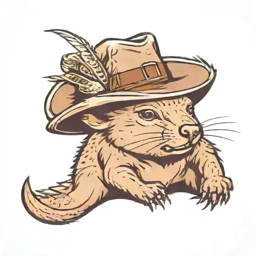 wombat with crocodile Dundee hat  tattoo design idea