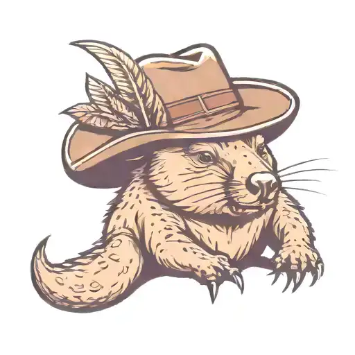 wombat with crocodile Dundee hat  tattoo design idea