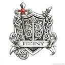 fein family crest shield sword  chains celtic knot work tattoo design idea