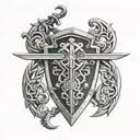 fein family crest shield sword  chains celtic knot work tattoo design idea