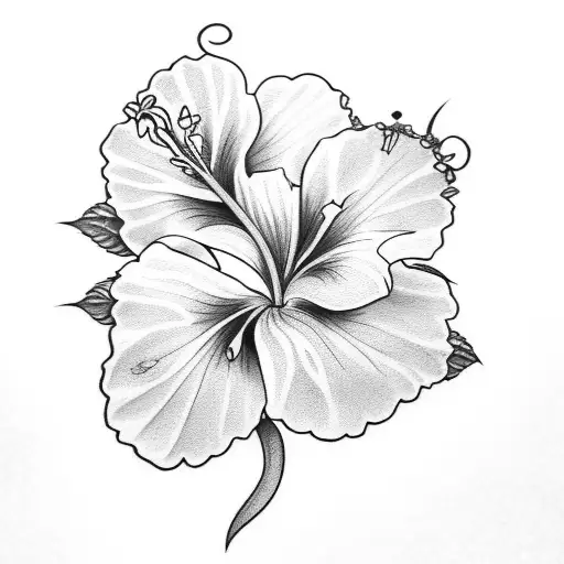 sleeve with hibiscus flowers, petals, and vines feminine and dainty  tattoo design idea