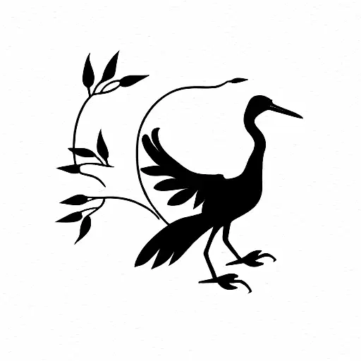 black crane holding red berries tattoo design idea