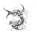 A sketch-style tattoo of a mermaid riding a manta ray while reaching out towards a unicorn in the distance tattoo design idea