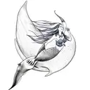 A sketch-style tattoo of a mermaid riding a manta ray while reaching out towards a unicorn in the distance tattoo design idea