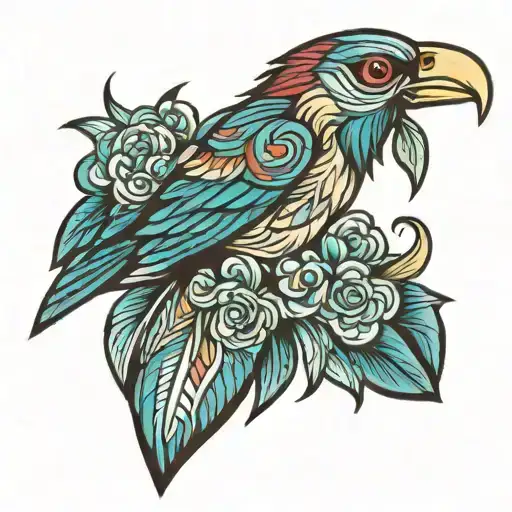 native huelga bird tattoo design idea