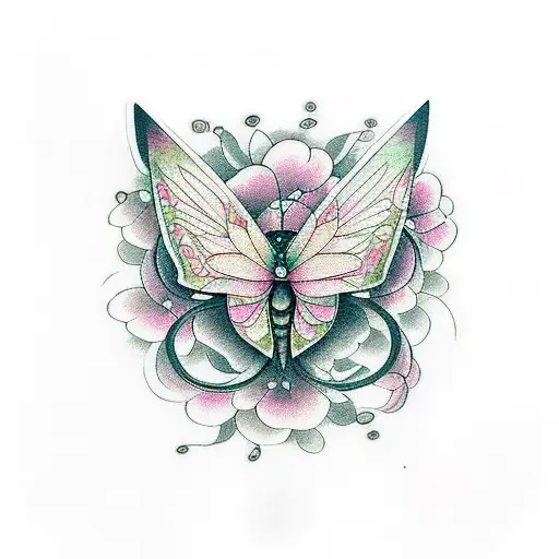 mariposa que incluta letras M I P G tattoo design idea