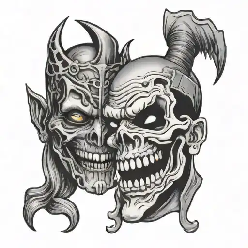 Laugh Now Cry Later Masks undead tattoo design idea