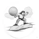 strong man pulling up small man balancing on a bar on a globe tattoo design idea