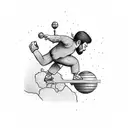 strong man pulling up small man balancing on a bar on a globe tattoo design idea