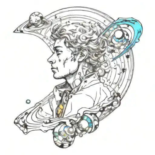 yanlız adam mixed with universe inside tattoo design idea