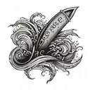 sic parvis magna writing with waves crashing in the background tattoo design idea