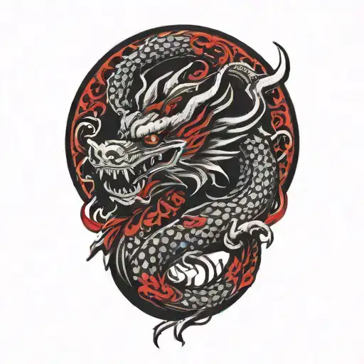 black and blood red and white dragon tattoo design idea
