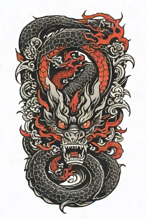 black and blood red dragon tattoo design idea