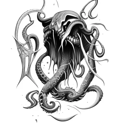 an axe inspired by venom and Cthulhu tattoo design idea