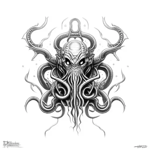 cthulhu cosmic horror inspired axe tattoo design idea