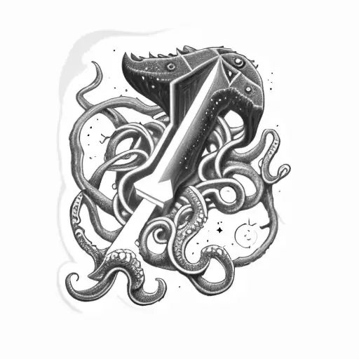 cosmic horror isnpired axe tattoo design idea