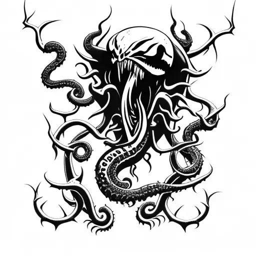 axe inspired by venom and Cthulhu tattoo design idea