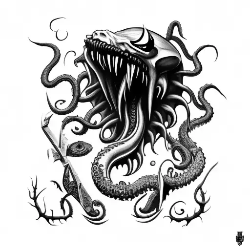 axe inspired by venom and Cthulhu tattoo design idea