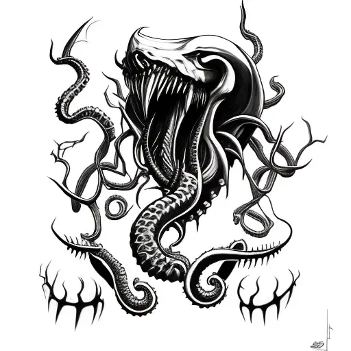axe inspired by venom and Cthulhu tattoo design idea