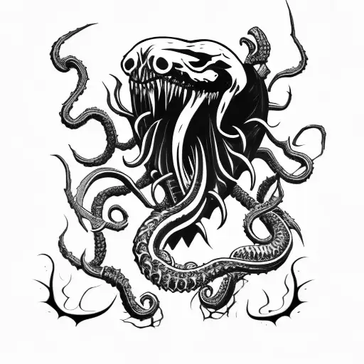 axe inspired by venom and Cthulhu tattoo design idea
