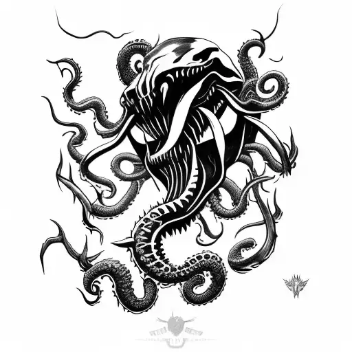 sharp big blade axe inspired by venom and Cthulhu  tattoo design idea