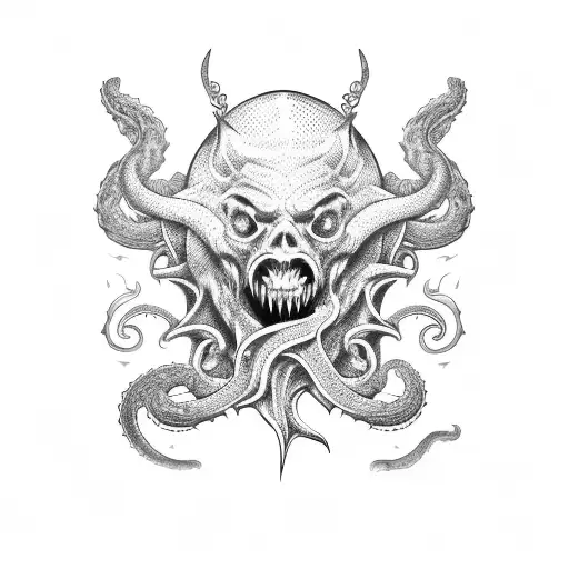 an axe with claws, tentacles and teeth tattoo design idea