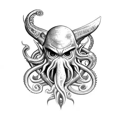 axe side profile with teeth, claws, tentacles and Cthulhu tattoo design idea
