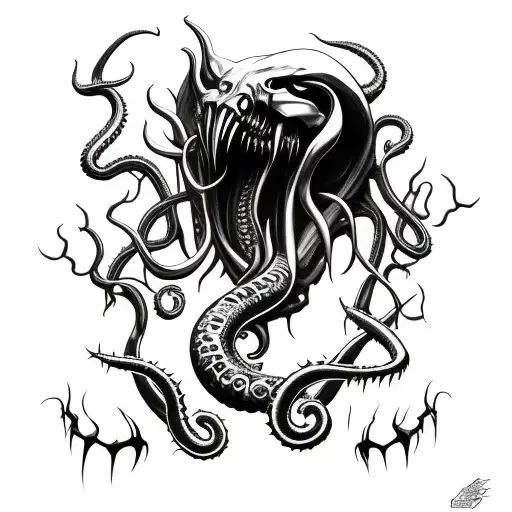 axe inspired by venom and Cthulhu tattoo design idea