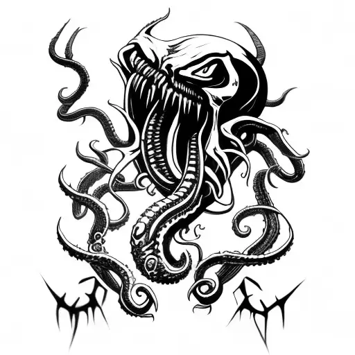 axe inspired by venom and Cthulhu tattoo design idea