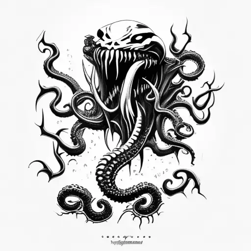 sharp big blade axe inspired by venom and Cthulhu  tattoo design idea