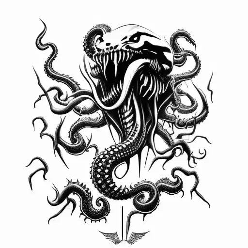 sharp big blade axe inspired by venom and Cthulhu  tattoo design idea