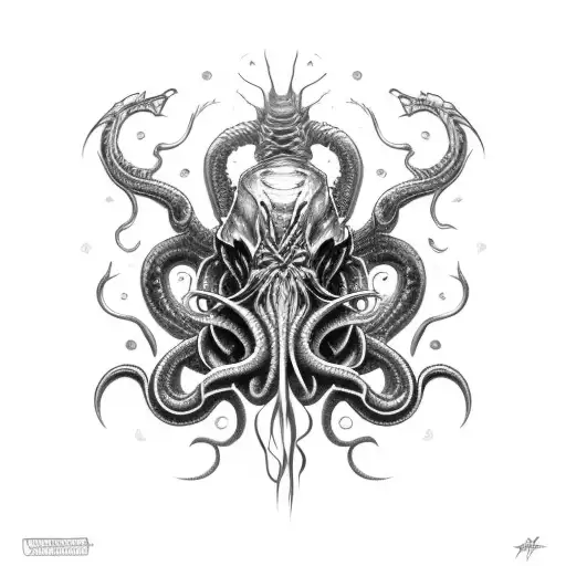 cthulhu cosmic horror inspired axe tattoo design idea