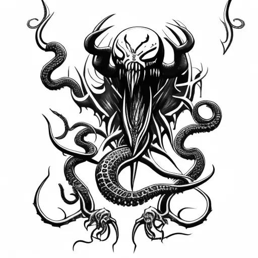 axe inspired by venom and Cthulhu tattoo design idea